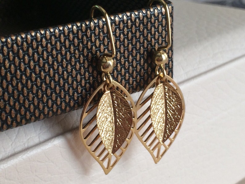 Large Leaf Earrings Dangle Earrings Small Leaf Earrings Gold Leaf Earrings Gold Earrings Filigree Leaf Earrings