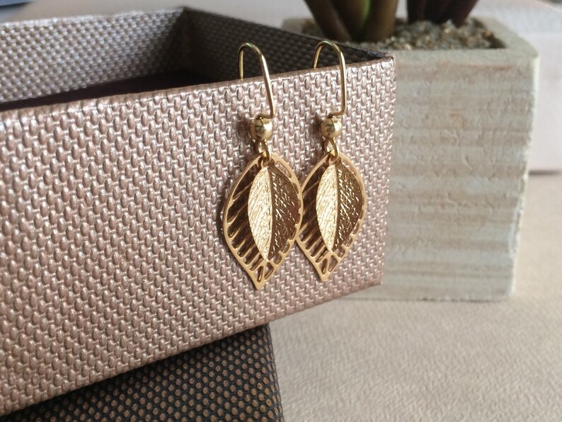 Large Leaf Earrings Dangle Earrings Small Leaf Earrings Gold Leaf Earrings Gold Earrings Filigree Leaf Earrings