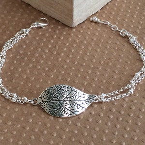 Silver Leaf Bracelet, Large Leaf Bracelet, Leaf Bracelet, Antique Bracelet,Filigree Leaf Bracelet,Boho Jewelry,Silver Double chain bracelet image 6