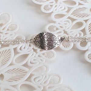 Silver Leaf Bracelet, Large Leaf Bracelet, Leaf Bracelet, Antique Bracelet,Filigree Leaf Bracelet,Boho Jewelry,Silver Double chain bracelet image 7