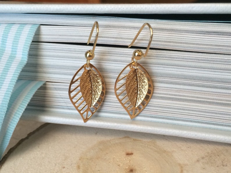 Large Leaf Earrings Dangle Earrings Small Leaf Earrings Gold Leaf Earrings Gold Earrings Filigree Leaf Earrings