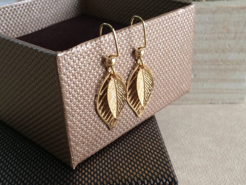 Large Leaf Earrings Dangle Earrings Small Leaf Earrings Gold Leaf Earrings Gold Earrings Filigree Leaf Earrings