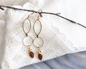 Long Gold Crystal Tear Drop Earrings