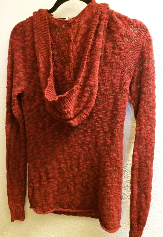 Roxy, Pullover Sweater, Red Pullover Sweater, Knit Pullover, Hooded Pullover, Hooded Sweater, Red Sweater, Lightweight Pullover, Hood Top View 2
