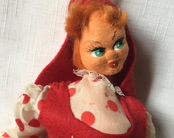 Caperucita Roja, Muñeca de cuento de hadas, Muñeca de España, Muñeca de fieltro, Muñeca de caperucita, Muñeca retro exhibición de libro de cuentos, Coleccionista de muñecas, Muñeca de colección