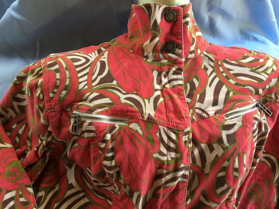 Floral Jacket, Flower Jacket, Stretch Jacket, Orange Jacket, Cropped Jacket, Print Jacket,Art Design Jacket, Corduroy Jacket, Casual Jacket View 3