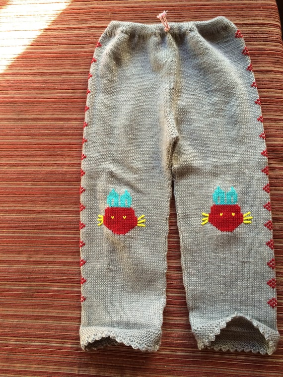 Knit Baby Pants, Grey Knit Infant, Baby Animal Pan