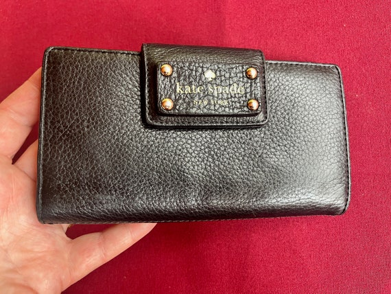 FIND Slim Wallet, Black Billfold, Slim Wallet, Kate Spade Wallet, Leather Wallet, Black Zipper Wallet, Designer Wallet, Black Wallet