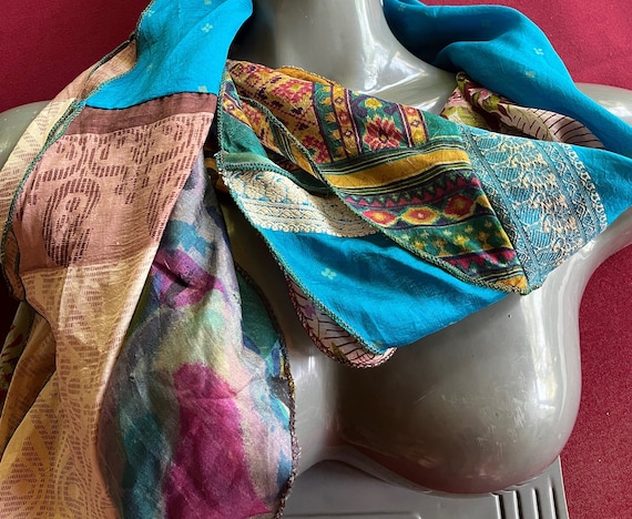 Silk India Scarf, Patchwork Scarf, Multi-color Sc… - image 10