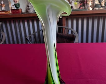 Green Vase, Green Deco Vase, Jack Pulpit Vase, Blown Glass Vase, Slender Vase, Art Deco Vase, Light Green Vase, Hand Blown Vase, Slim Vase