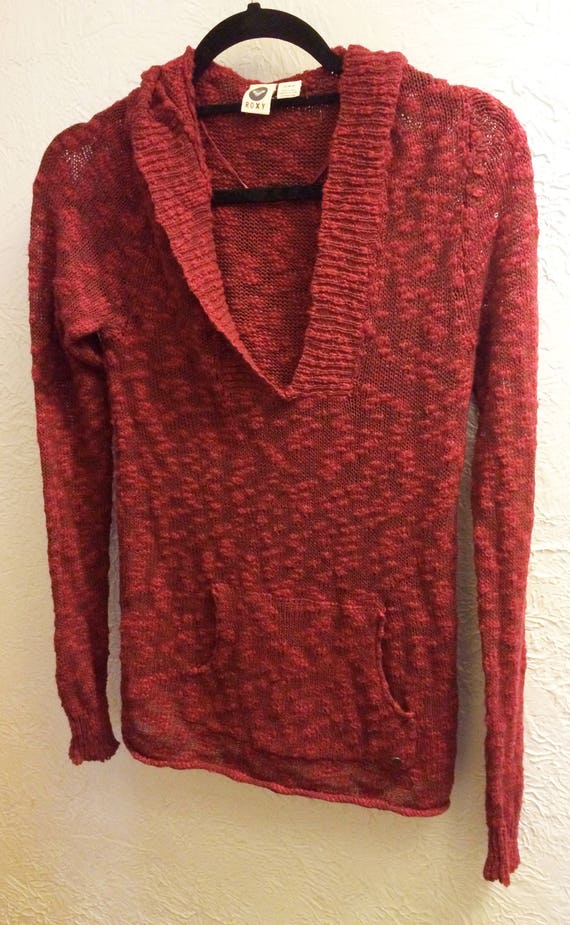 Roxy, Pullover Sweater, Red Pullover Sweater, Knit Pullover, Hooded Pullover, Hooded Sweater, Red Sweater, Lightweight Pullover, Hood Top