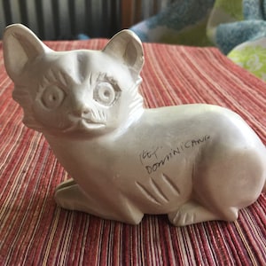 Biały Kot, Rzeźba Kota, Kot z Połowy Wieku, Kot Retro, Figurka Kota, Kot z Mydlanego Kamienia, Posąg Kota, Figurka Kota, Sztuka Kota, Dekoracja Kota, Sztuka Stołu Kota