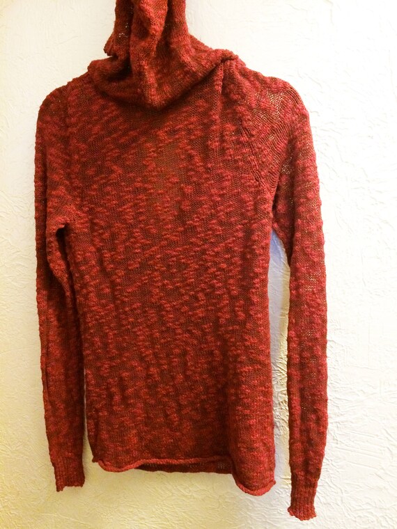 Roxy, Pullover Sweater, Red Pullover Sweater, Knit Pullover, Hooded Pullover, Hooded Sweater, Red Sweater, Lightweight Pullover, Hood Top View 4