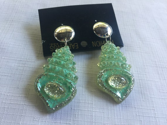 Shell Earring, Aqua Earring, Shell Drop Earring, … - image 2