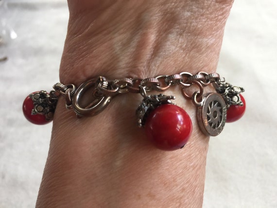 Red Charm Bracelet, Red Bracelet, Red Silver Brac… - image 5