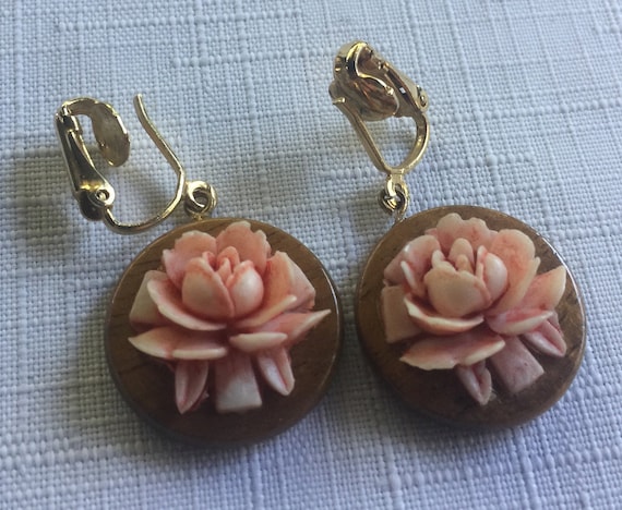 Pink Earring, Pink Wood Earring, Pink Flower Earring, Pink Brown Earring, 3D  Earring, Rose Earring, Pink Rose Earring, 3D Rose Earring