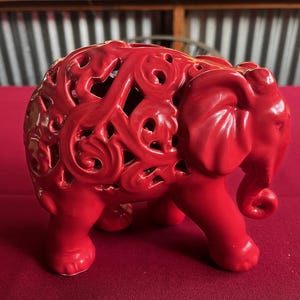 Elephant Art, Ceramic Elephant, Elephant Figurine, Elephant Sculpture, Red Elephant, Ceramic Sculpture, Exotic Sculpture, Boho Sculpture