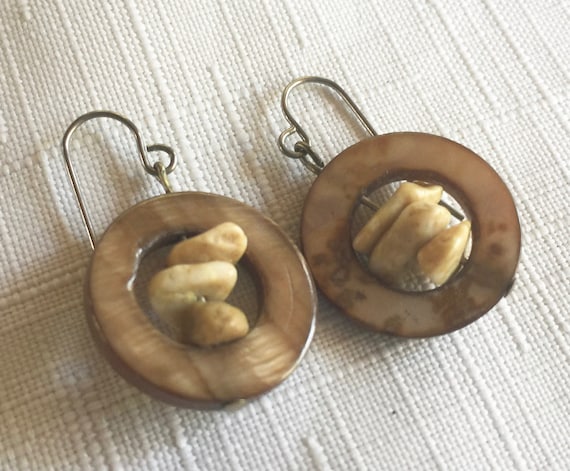 Shell Earring, Brown Shell Earring, Brown Earring… - image 1