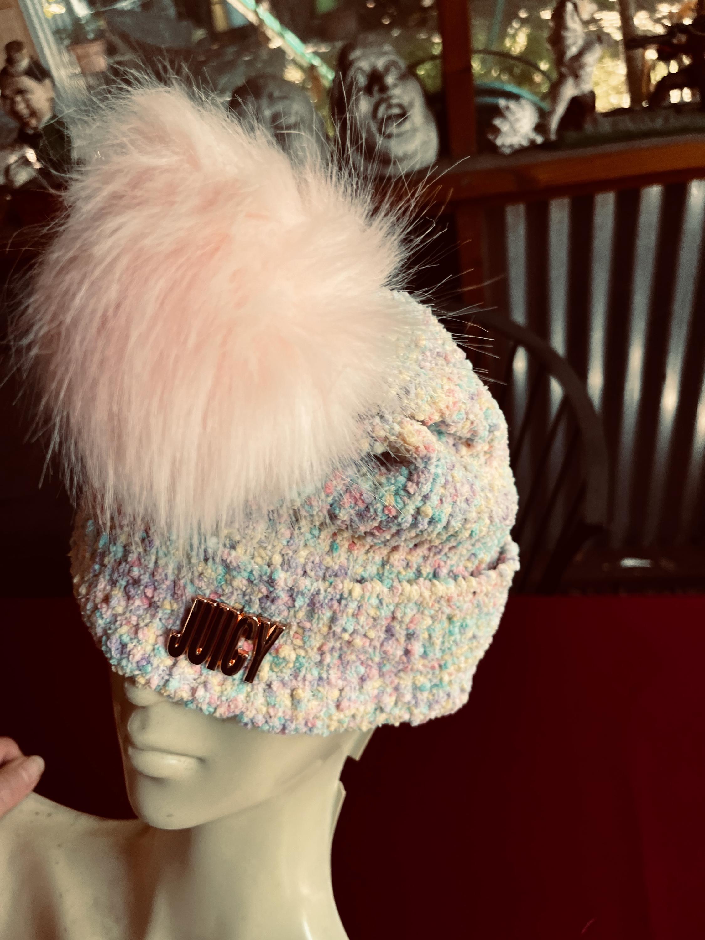 Juicy Couture Cap, Pastel Hat, Knit Hat, Designer Beanie