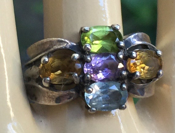 Gold Gem Ring, Multi Color Ring, Gold Jewel Ring,
