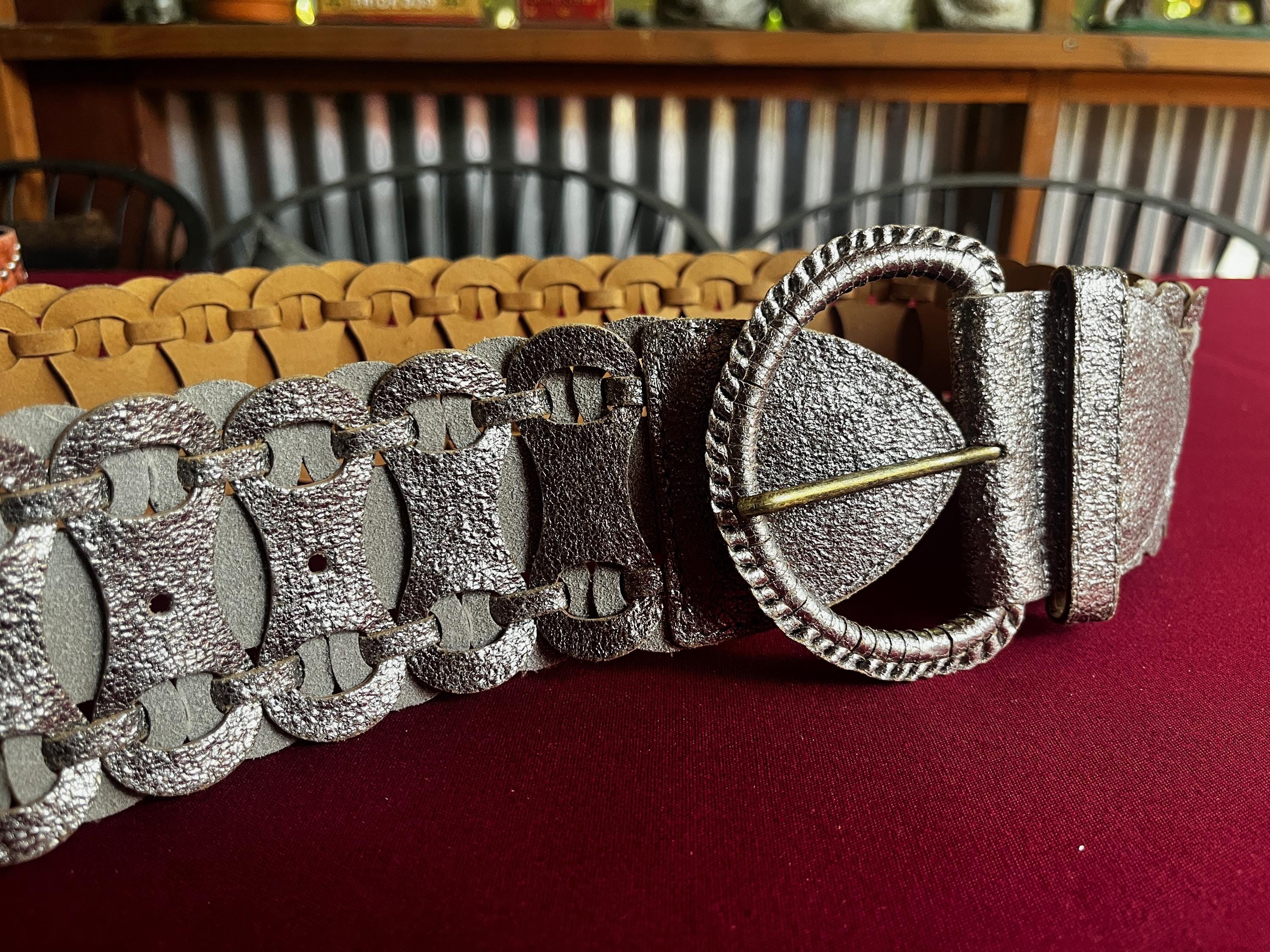 Metallic Belt, Wide Belt, Cinch Belt, Jeweled Belt, Silver 