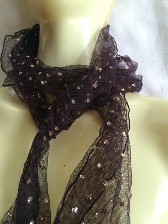 Brown Scarf, Glitter Scarf, Brown Evening Scarf, … - image 1