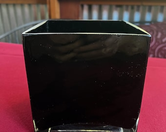 BLACK Glass Vase, BLACK Square Vase, Heavy Black Vase, Square Vase, Square Bowl, Black Rose Bowl, Square Rose Bowl, Glass Box, Trinket Box