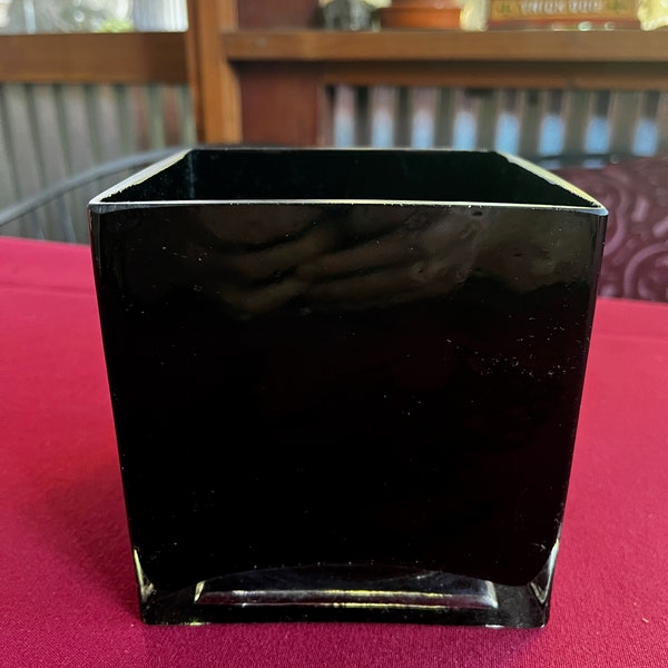 BLACK Glass Vase, BLACK Square Vase, Heavy Black Vase, Square Vase, Square Bowl, Black Rose Bowl, Square Rose Bowl, Glass Box, Trinket Box