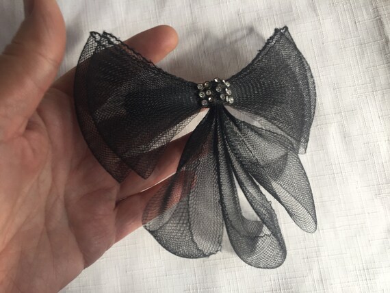 Black Hair Bow, Black Net Bow, Black Barrette, Bo… - image 2