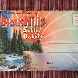 South Dakota, Black Hills, South Dakota Card, Retro Postcard, 40s Postcard, South Dakota Card, Mount Rushmore Card, Dakota, Post Card