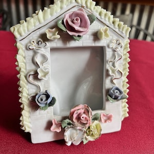 Ceramic Picture Frame, Tabletop Frame, Rose Frame, Ceramic Photo Frame, Floral Frame, Ceramic Frame, Flower Picture Frame, Pastel Frame