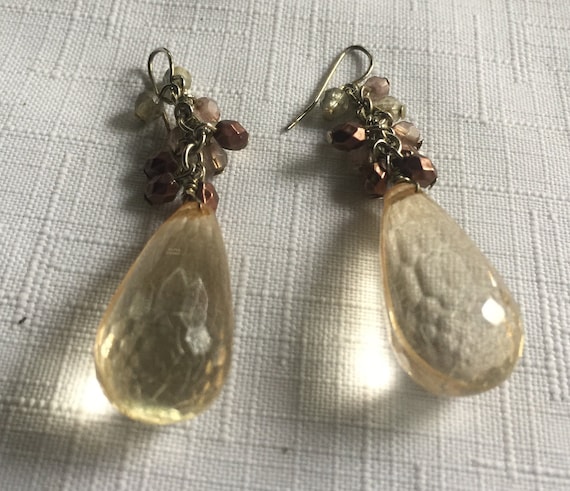 Crystal Earring, Crystal Teardrop Earring, Brown Earring, Brown Dangle, Facet Earring, Facet Boho Earring, Clear Dangle Earring