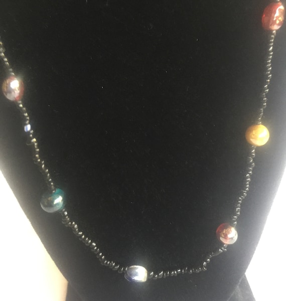 Black Necklace, Black Beads, Multi Color Bead, Bla