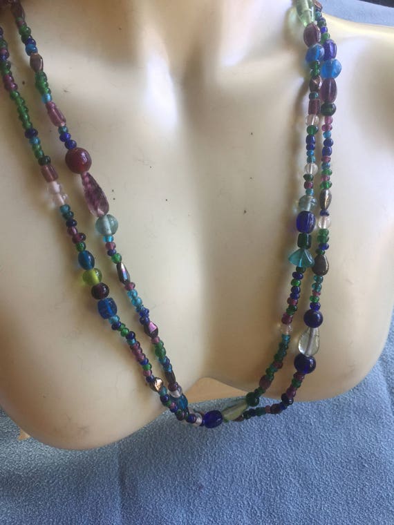 Glass Bead Necklace, Multi Color Necklace, Jewel T