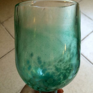 Green Blown Wine, Green Wine Glass, Art Glass Goblet, Art Glass Wine, Wine Goblet, Handmade Wine, Thick Goblet, Swirl Glass, Thick Glass