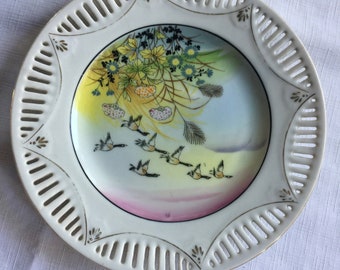 Vogel Malerei, Landschaft Platte, Vogel Platte, Dekorative Platte, Vogel Kunst, Vogel Dekor, Vogel Sammler, Kranich Platte, Bemalte Platte, Teller Kunst