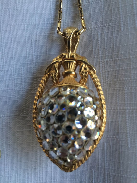 Rhinestone Pendant, Gold Necklace, Statement Penda