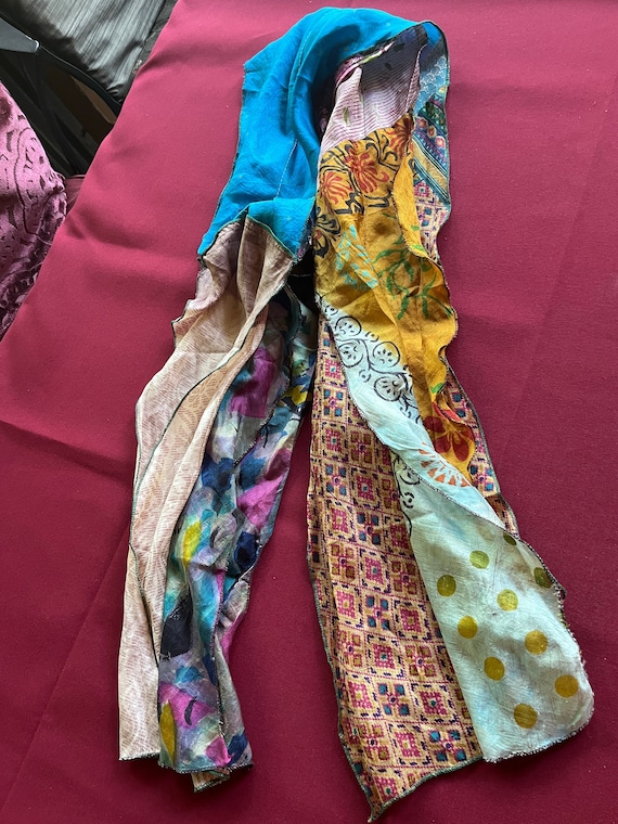 Silk India Scarf, Patchwork Scarf, Multi-color Sc… - image 5
