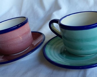 Italy Cup Saucer, Italy Cup Set, Vietri Mug, Pottery Cup, Cup Saucer Set, Italy Coffee Mug, Big Coffee Cup, Italy Coffee Cup, Italy Coffee
