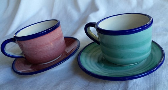 Italy Cup Saucer, Italy Cup Set, Vietri Mug, Pottery Cup, Cup Saucer Set, Italy Coffee Mug, Big Coffee Cup, Italy Coffee Cup, Italy Coffee