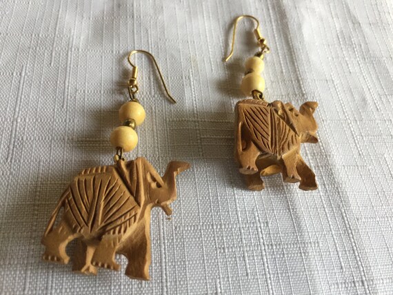 Elephant Dangle, Elephant Earring, Wood Carve Ear… - image 3