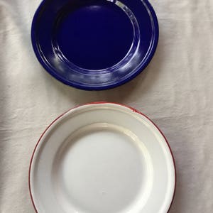 Metal Plate, Blue Enamel Plate, Enamelware Plate, White Tin Plate, Country Plate, Retro Plate, Enamel Metal Plate, Tin Plate, Enamelware