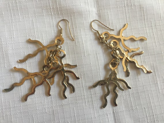 Abstract Gold Earrings,Gold Dangle Earring,70 Sta… - image 2
