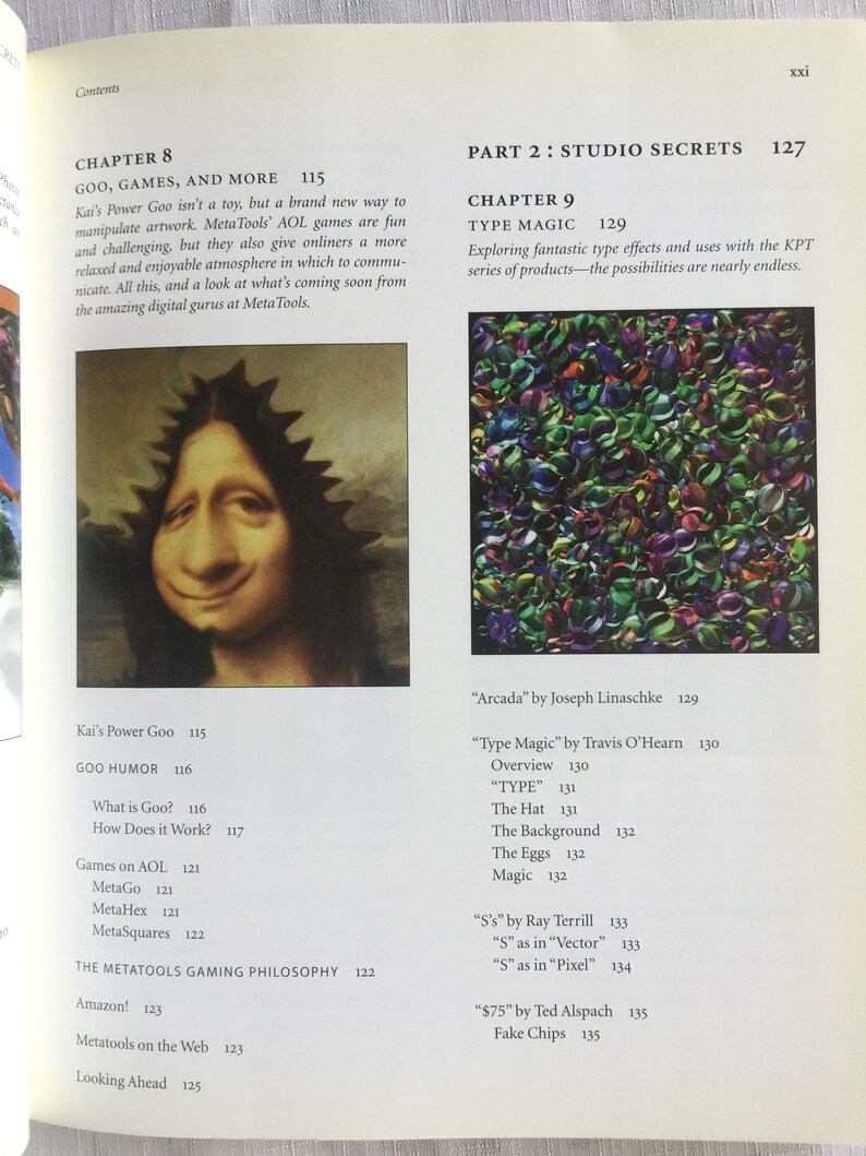 May include: A book cover featuring a colourful image of a pile of hats. The book title is "Studio Secrets" and the chapter title is "Type Magic".