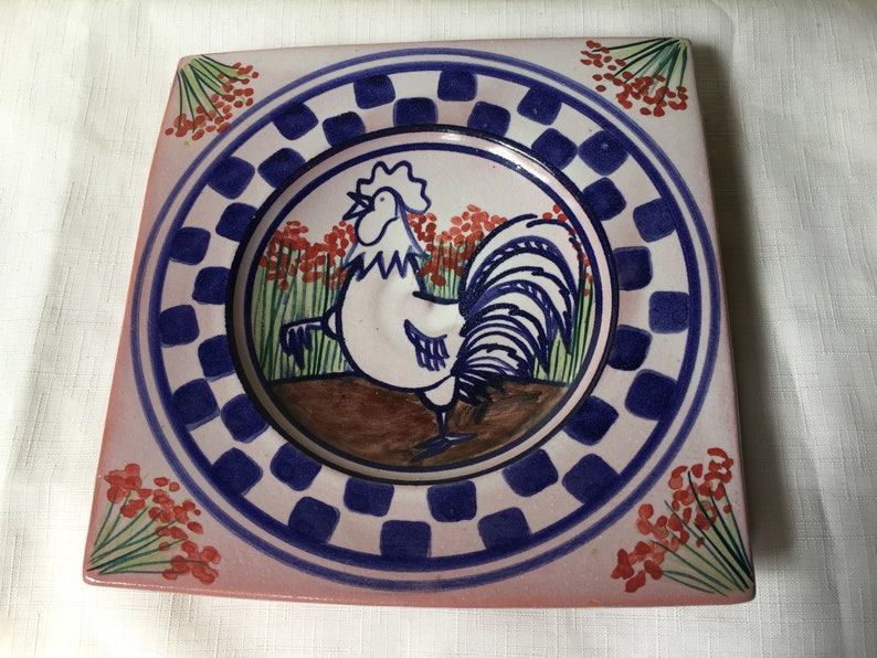 Chicken Dish Hen Plate Rooster Plate Retro Tile Plate 70 Etsy