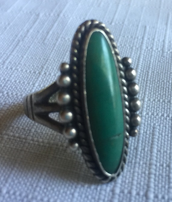 Turquoise Ring, Turquoise Solitaire, Oval Turquoi… - image 2
