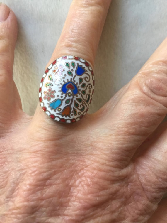 Enamel Ring, One Size Ring, Multi Color Ring, Adj… - image 2
