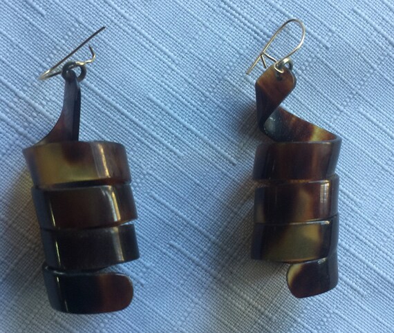 Tortoise Dangle, Tortoise Earring, Brown Spiral D… - image 3