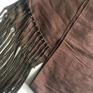 Brown SIlk Scarf, Brown Dressy Scarf, Brown Fringe Scarf, Brown Scarf, Long Brown Scarf, Dressy Brown Scarf, Solid Brown Scarf, Silky Scarf