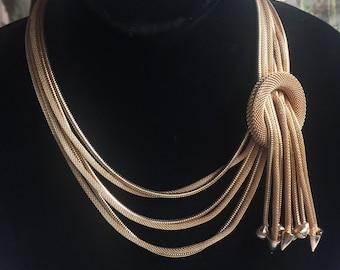 Colar de ouro retrô, colar de ouro dos anos 50, colar de malha de ouro, colar retrô, colar de franja de ouro, colar pendurado de ouro, colar abstrato